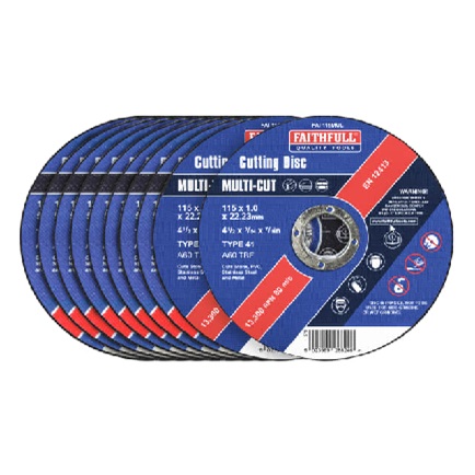 115mm x 1.0mm x 22.23mm Faithfull FAI11510MUL Multi Cut Cutting Disc Pack 10