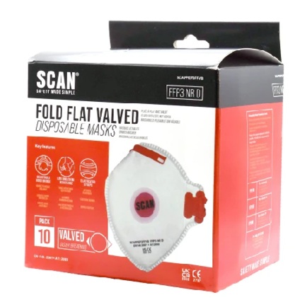 Scan SCAPPEP3FFVB FFP3 Fold Flat Valved Disposable Mask Box 10