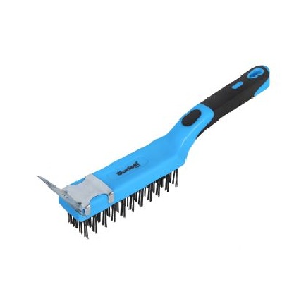 Blue Spot Tools 22515 Heavy Duty 4 Row Soft Grip Wire Brush With Scraper